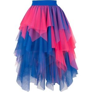 Tulle Blue FuchsiSkirts for Women High Waist Elastic Midi Skirt Mesh Tutu Skirts